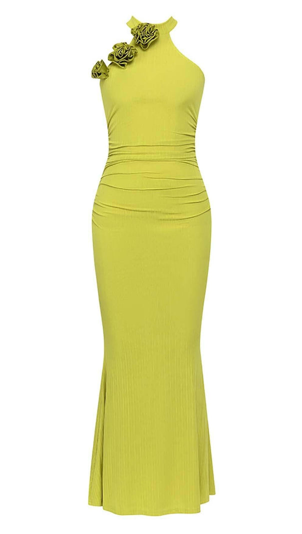 AIIZIE ROSE-EMBELLISHED HALTER MAXI DRESS IN FADED GREEN - product image