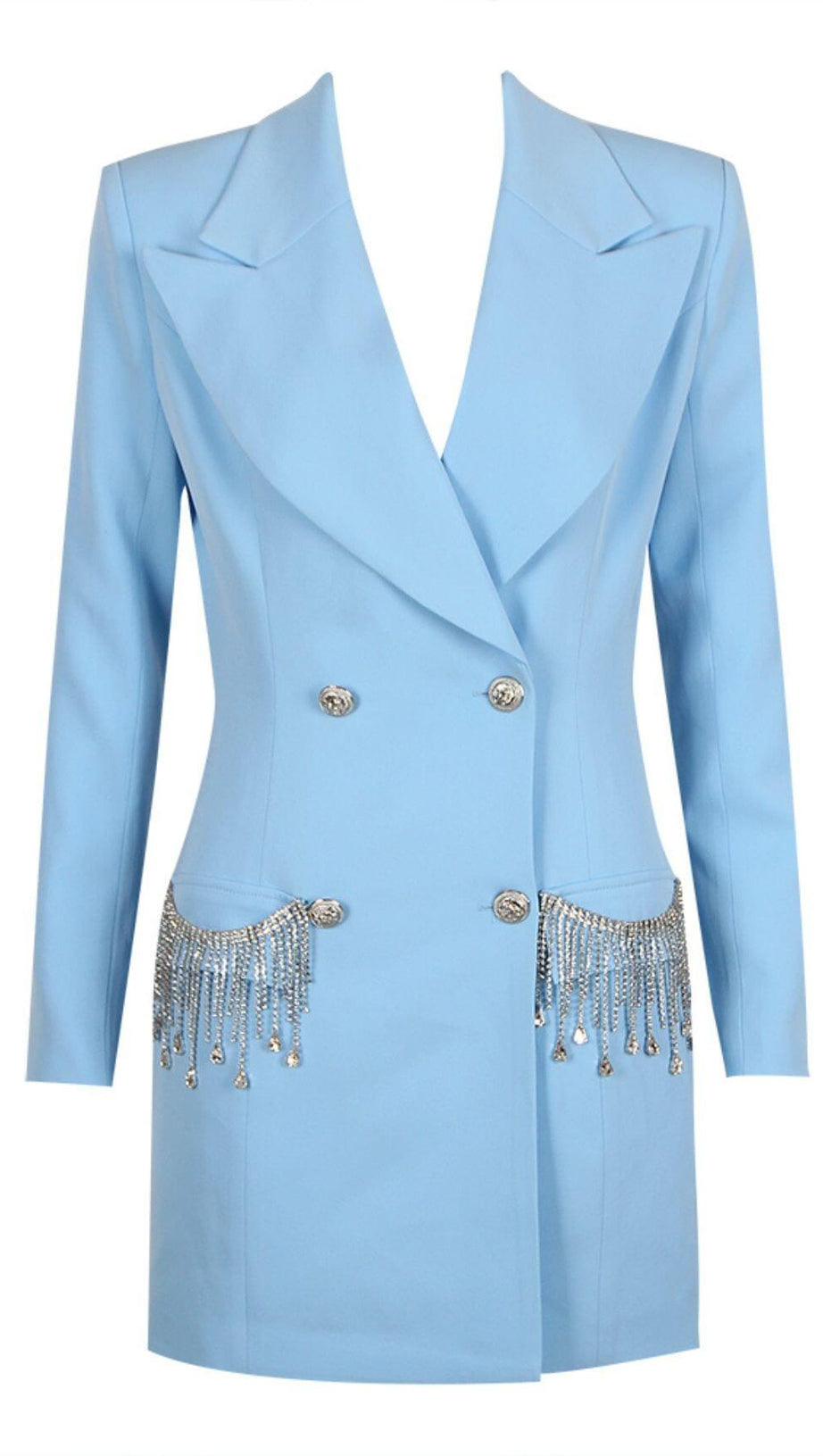 V-NECK BOTTOM JACKET DRESS IN BLUE