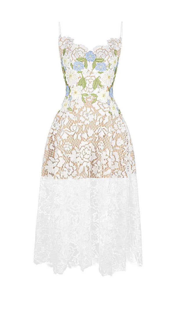 AIIZIE ROSES LACE A-LINE MIDI DRESS IN WHITE - product image