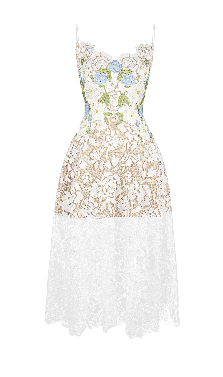 ABITO MIDI A-LINE IN PIZZO ROSE BIANCO