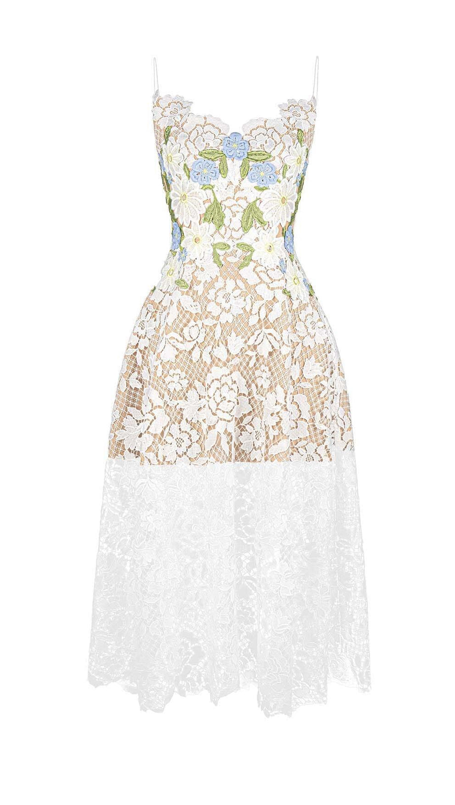 ROSES LACE A-LINE MIDI DRESS IN WHITE