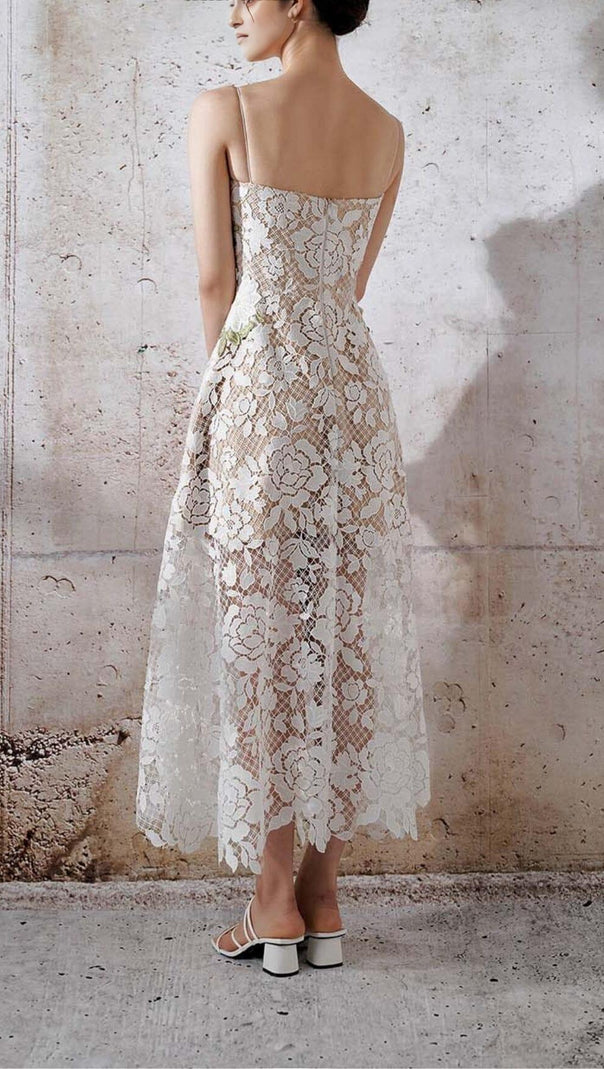 AIIZIE ROSES LACE A-LINE MIDI DRESS IN WHITE - product image