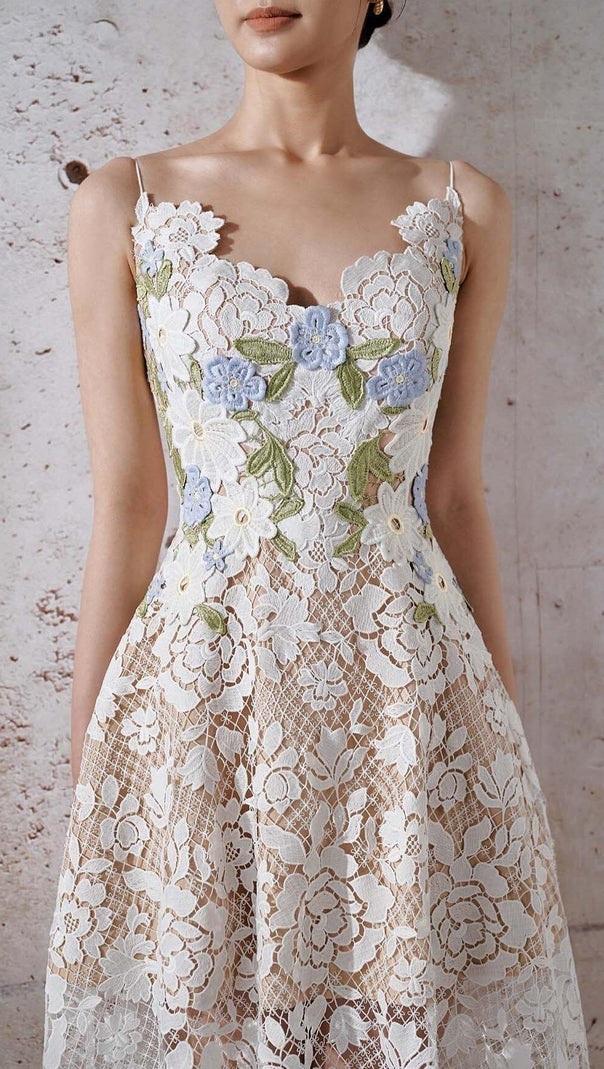 AIIZIE ROSES LACE A-LINE MIDI DRESS IN WHITE - product image