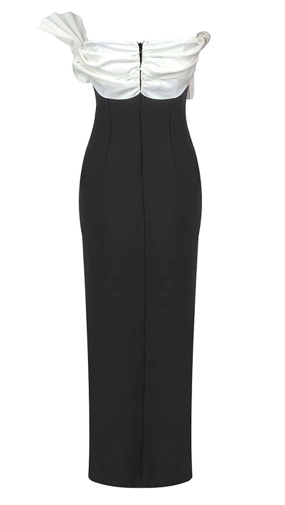 RUFFLED DETAILING SLIT MIDI DRESS IN BLACK