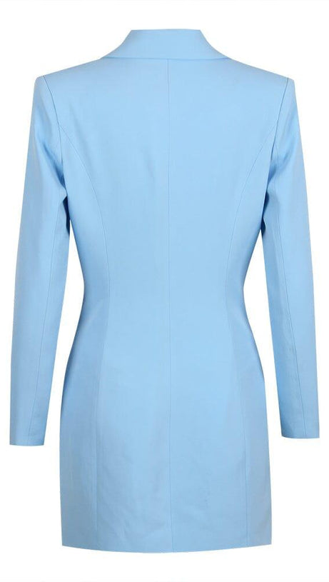 V-NECK BOTTOM JACKET DRESS IN BLUE