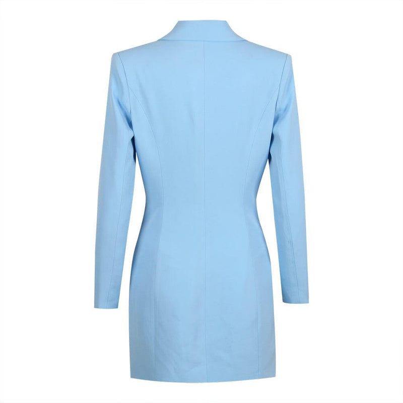 V-NECK BOTTOM JACKET DRESS IN BLUE