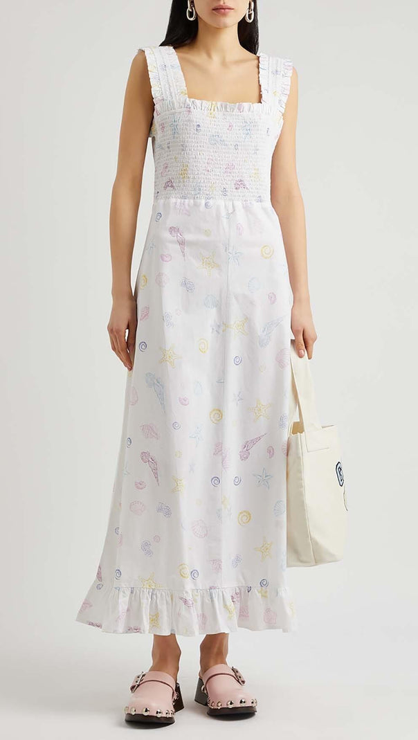 AIIZIE SHELL-PRINT STRAP MIDI DRESS IN WHITE - product image