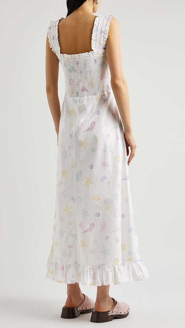 AIIZIE SHELL-PRINT STRAP MIDI DRESS IN WHITE - product image