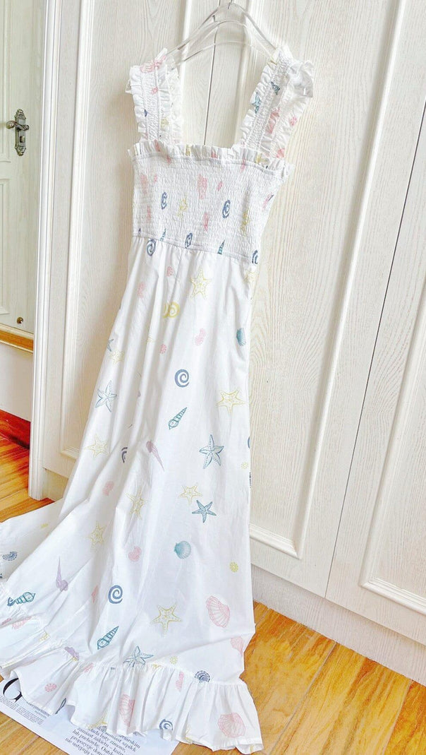 AIIZIE SHELL-PRINT STRAP MIDI DRESS IN WHITE - product image