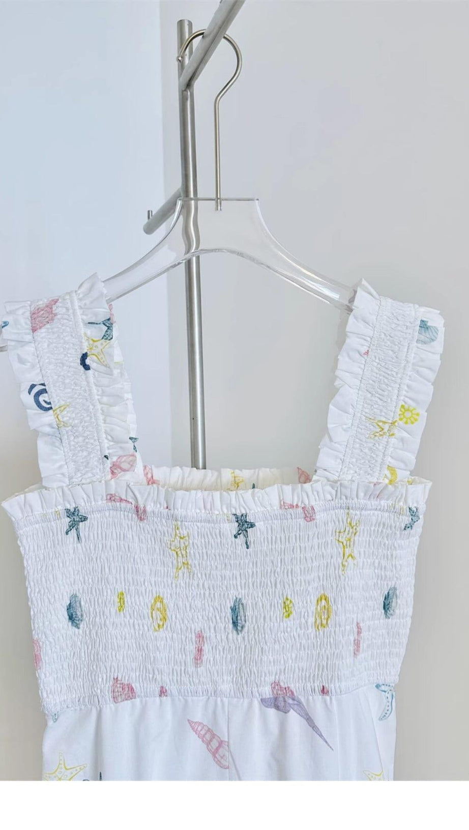 SHELL-PRINT STRAP MIDI DRESS IN WHITE