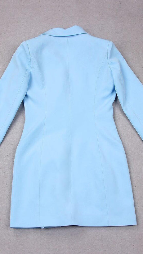 V-NECK BOTTOM JACKET DRESS IN BLUE