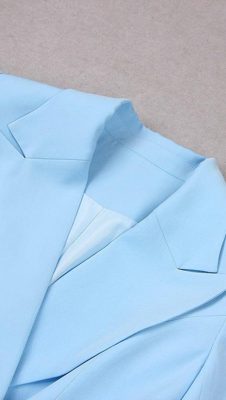 V-NECK BOTTOM JACKET DRESS IN BLUE