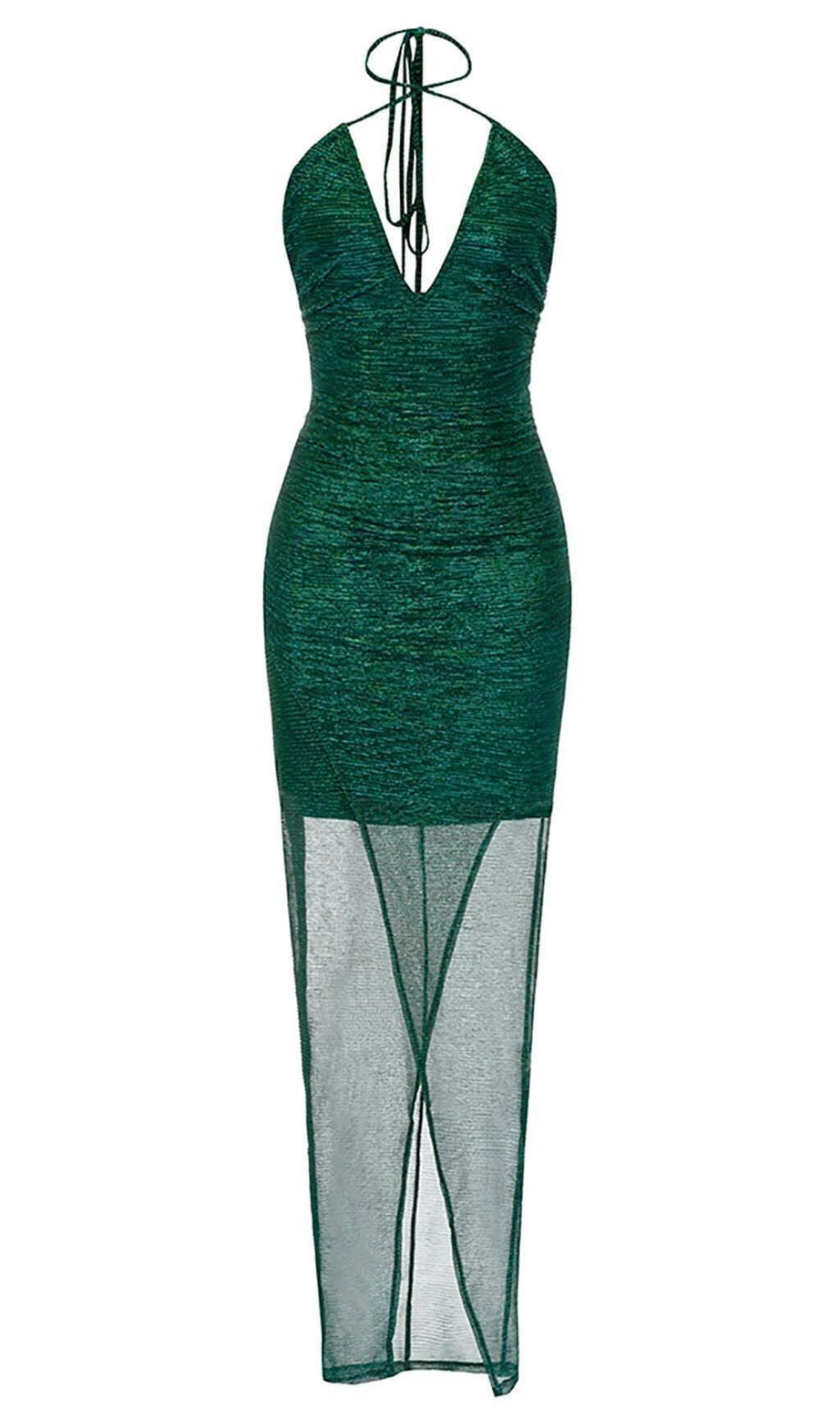 ABITO MIDI IN RETE CON SPACCHI VERDE OLIVA