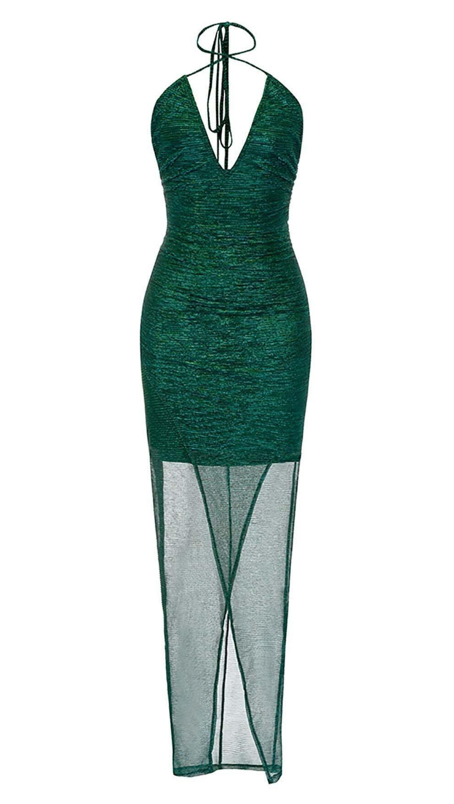 SPLIT THIGH MESH MIDI DRESS IN OLIVE GREEN