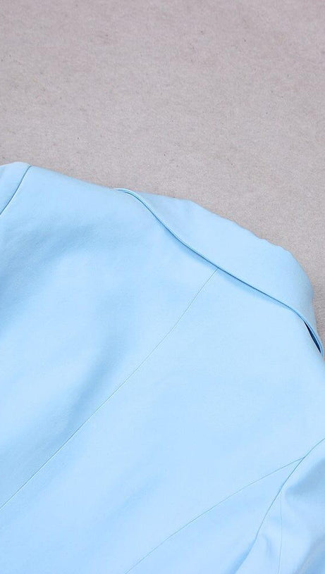 V-NECK BOTTOM JACKET DRESS IN BLUE