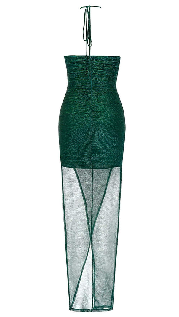AIIZIE SPLIT THIGH MESH MIDI DRESS IN OLIVE GREEN - product image