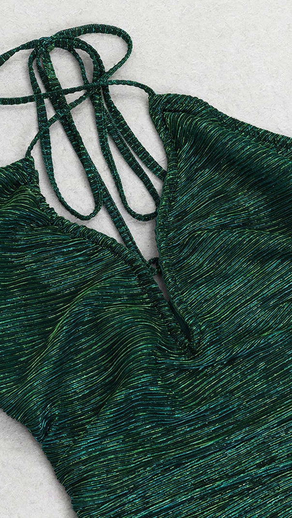 AIIZIE SPLIT THIGH MESH MIDI DRESS IN OLIVE GREEN - product image