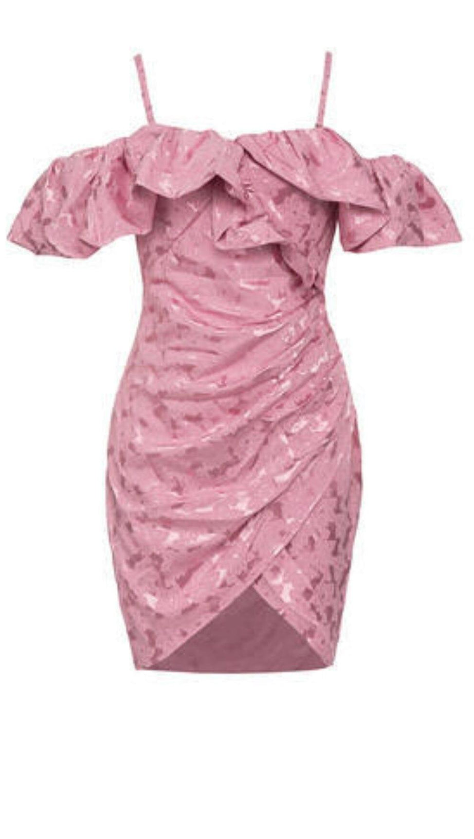 STRAP RUFFLE RUCHED MINI DRESS IN PINK
