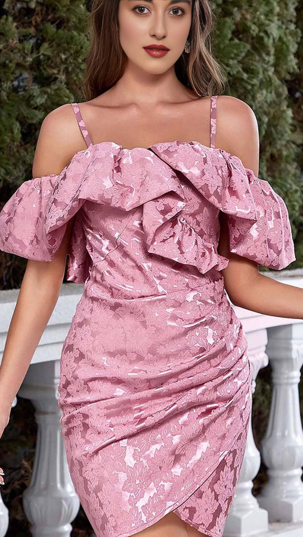 AIIZIE STRAP RUFFLE RUCHED MINI DRESS IN PINK - product image