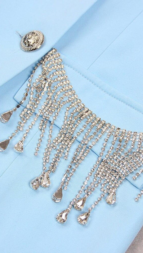 V-NECK BOTTOM JACKET DRESS IN BLUE