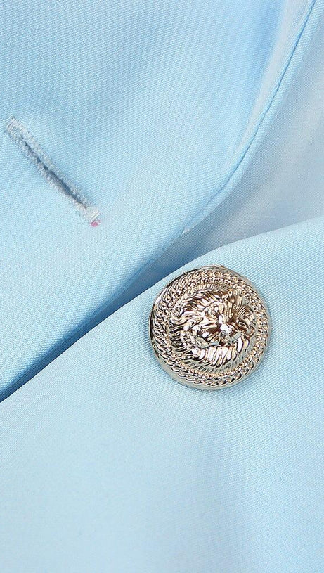 V-NECK BOTTOM JACKET DRESS IN BLUE