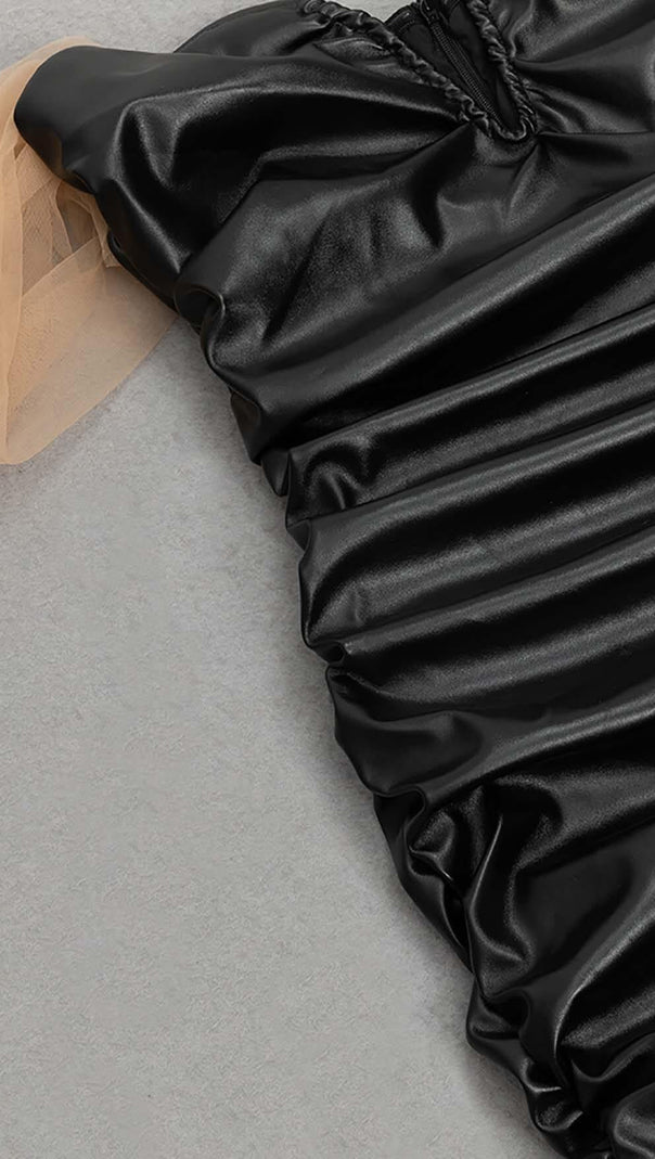 AIIZIE STRAPLESS LEATHER MINI DRESS IN BLACK - product image