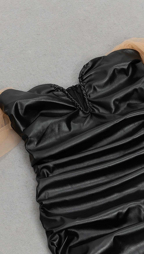 AIIZIE STRAPLESS LEATHER MINI DRESS IN BLACK - product image