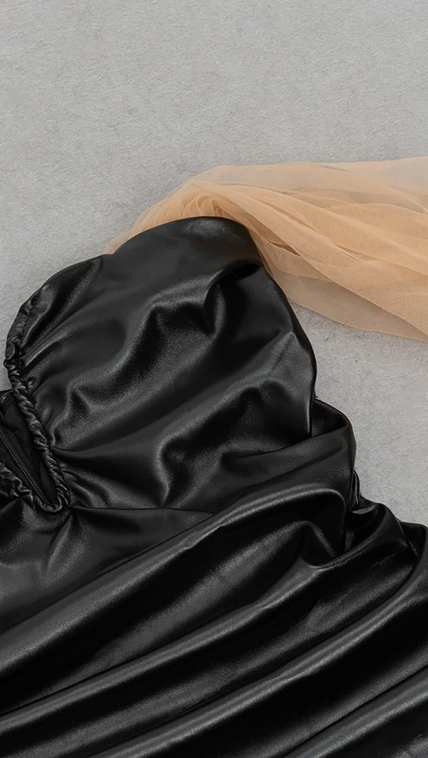 AIIZIE STRAPLESS LEATHER MINI DRESS IN BLACK - product image