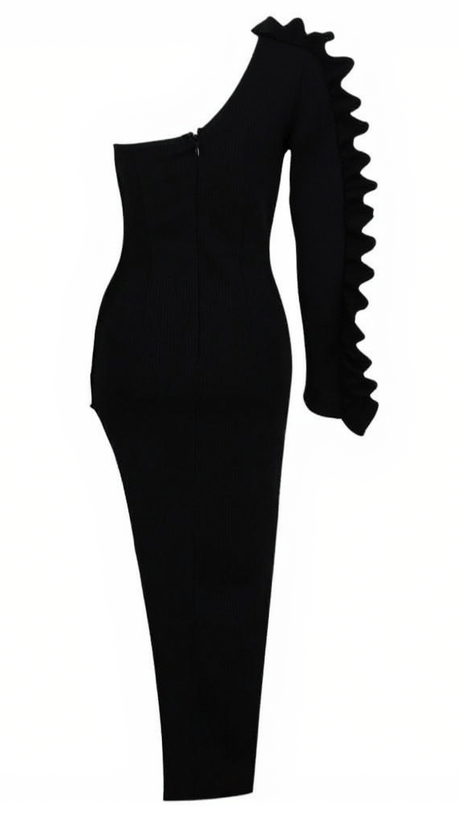 CLIET ONE SHOULDER RUFFLE ASYMMETRIC KNIT DRESS