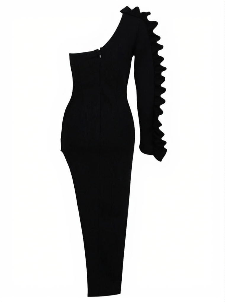 AIIZIE CLIET ONE SHOULDER RUFFLE ASYMMETRIC KNIT DRESS - product image