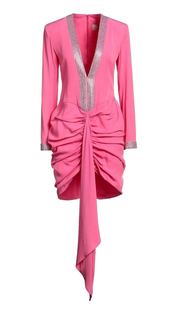 AIIZIE STRASS EMBELLISHED RUCHED MINI DRESS IN PINK - product image