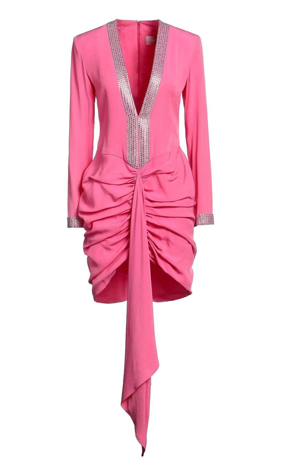 STRASS EMBELLISHED RUCHED MINI DRESS IN PINK