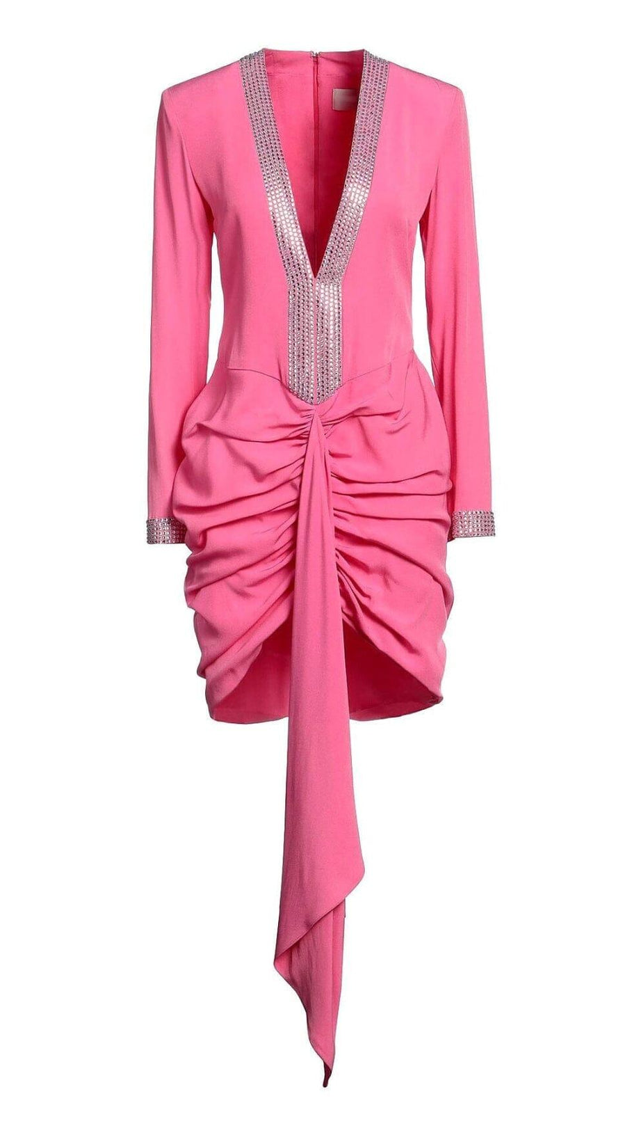 STRASS EMBELLISHED RUCHED MINI DRESS IN PINK