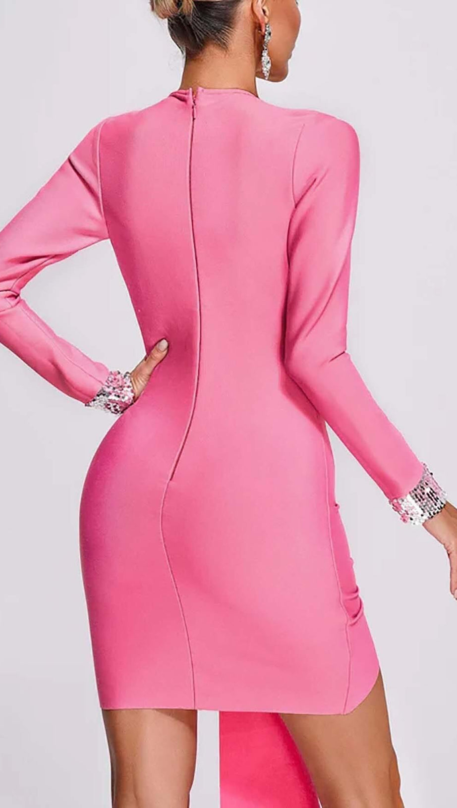 STRASS EMBELLISHED RUCHED MINI DRESS IN PINK