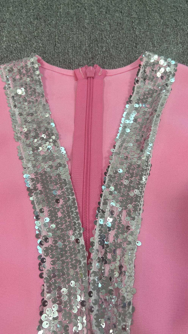 AIIZIE STRASS EMBELLISHED RUCHED MINI DRESS IN PINK - product image