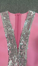 STRASS EMBELLISHED RUCHED MINI DRESS IN PINK