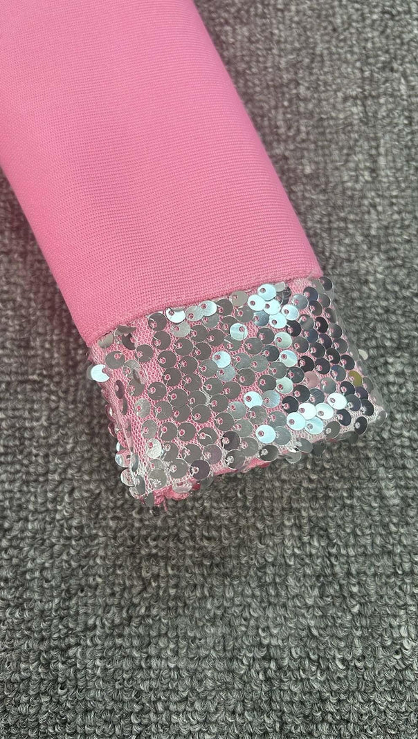 AIIZIE STRASS EMBELLISHED RUCHED MINI DRESS IN PINK - product image