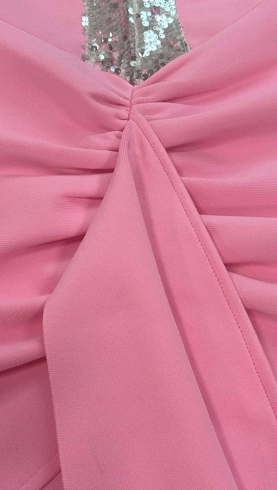STRASS EMBELLISHED RUCHED MINI DRESS IN PINK