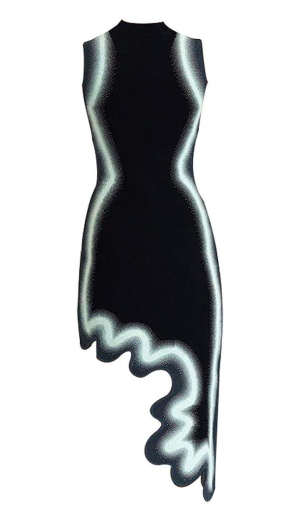 AIIZIE STRIPE ASYMMETRIC HIGH LOW DRESS IN BLACK - product image