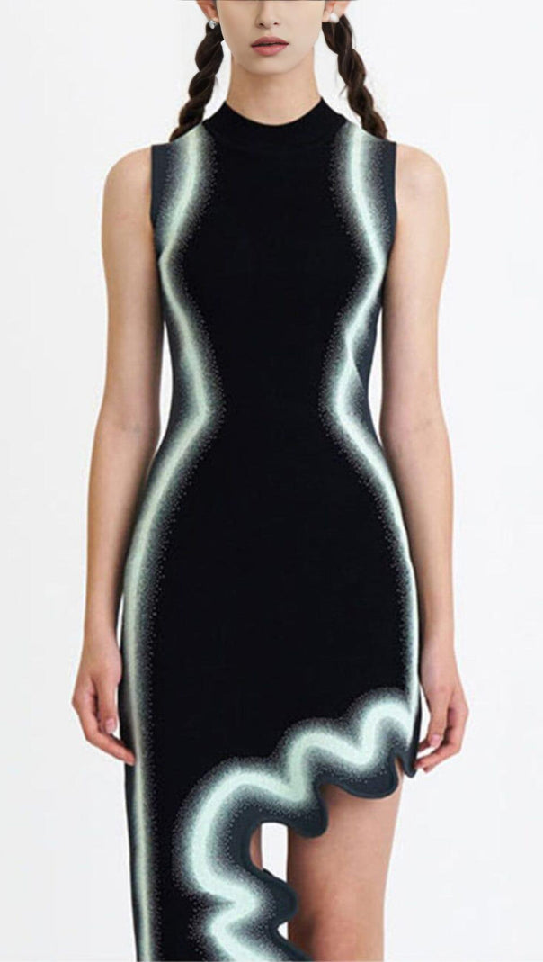 AIIZIE STRIPE ASYMMETRIC HIGH LOW DRESS IN BLACK - product image