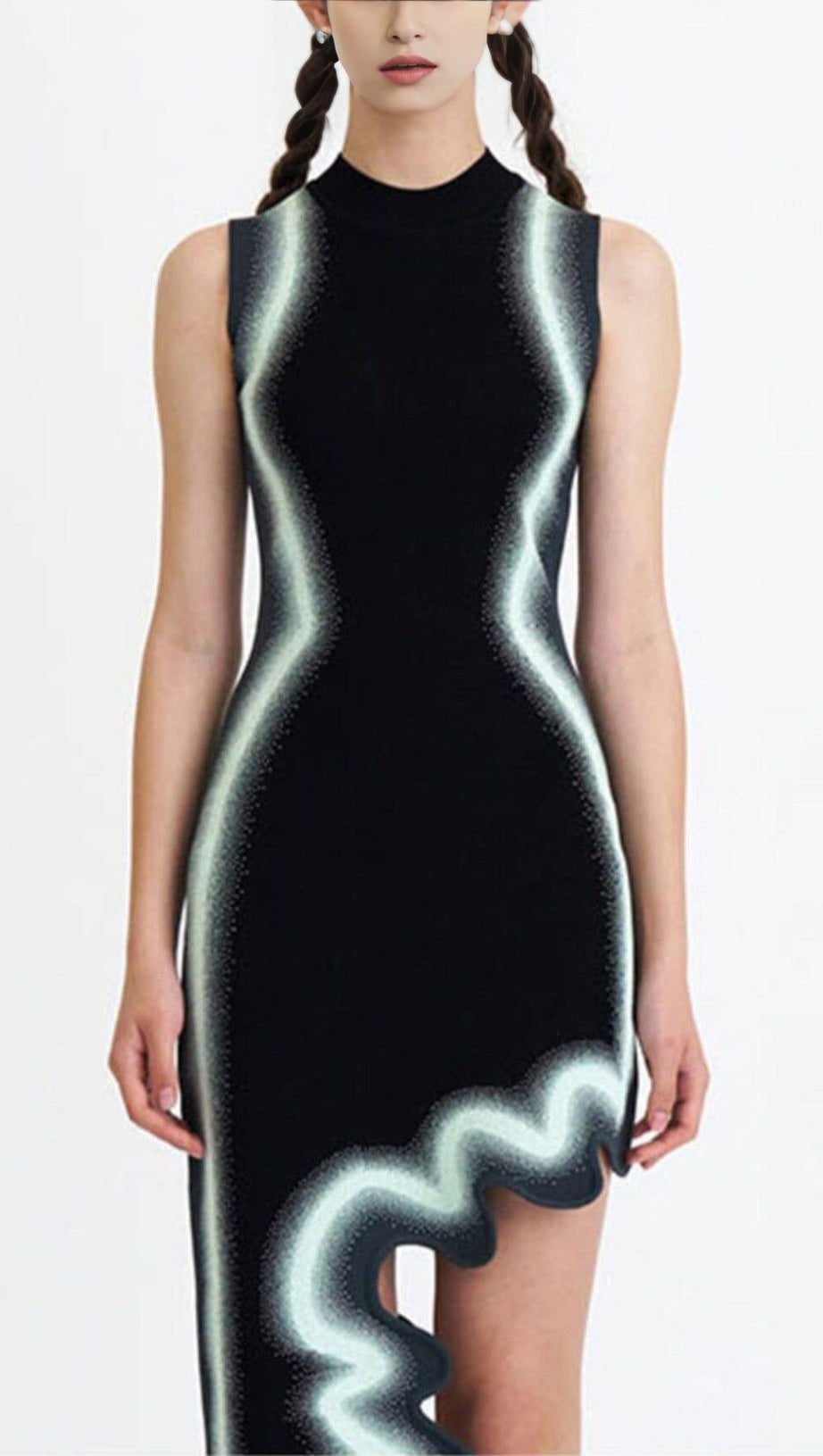 STRIPE ASYMMETRIC HIGH LOW DRESS IN BLACK