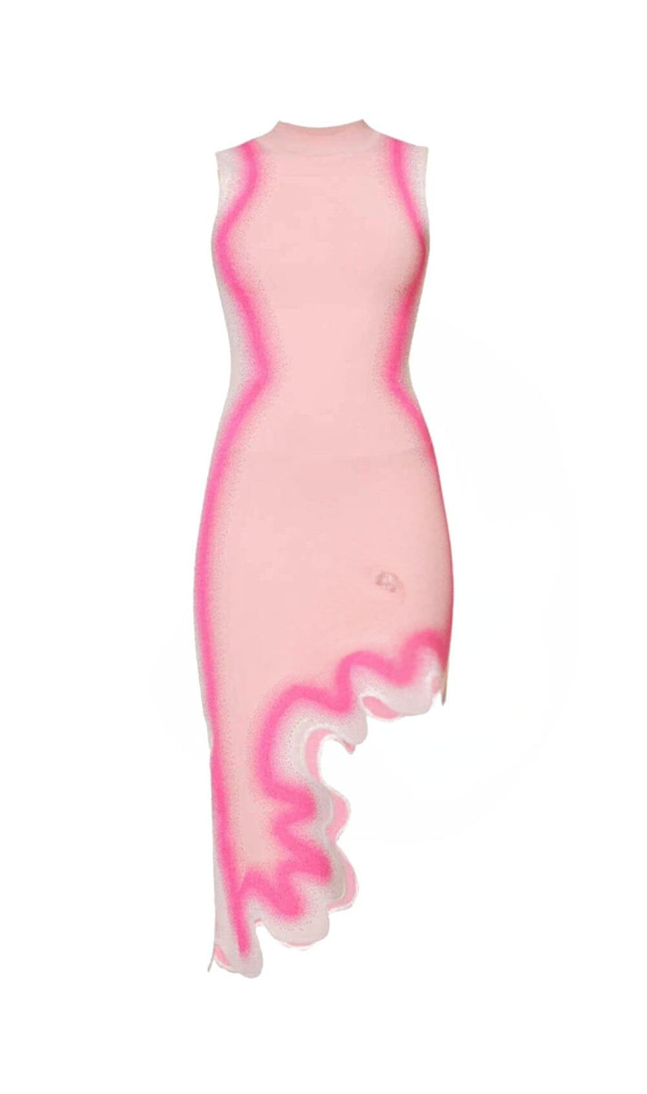 ABITO ASIMMETRICO A RIGHE ROSA CON SCOLLO A V