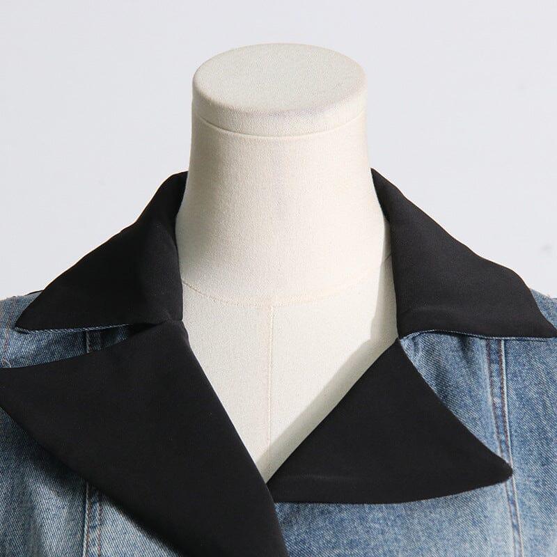 Zweiteiliger Anzug aus Denim mit Patchwork-Kragen