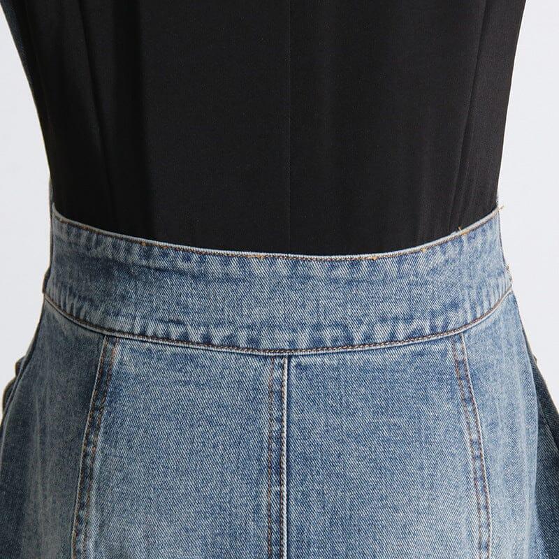 Zweiteiliger Anzug aus Denim mit Patchwork-Kragen