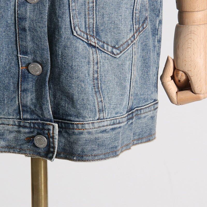 Zweiteiliger Anzug aus Denim mit Patchwork-Kragen