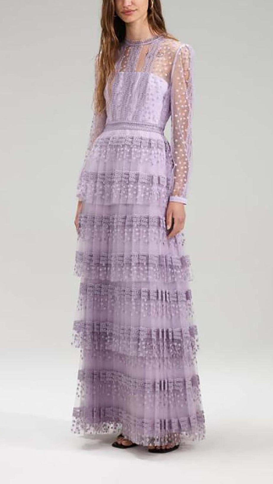 TIERED LACE MAXI DRESS IN LILAC
