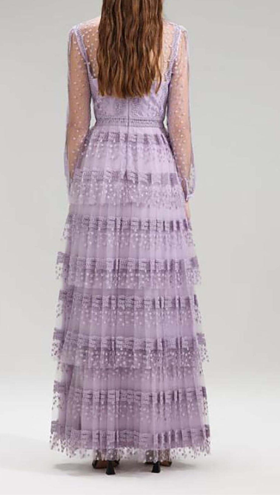 TIERED LACE MAXI DRESS IN LILAC