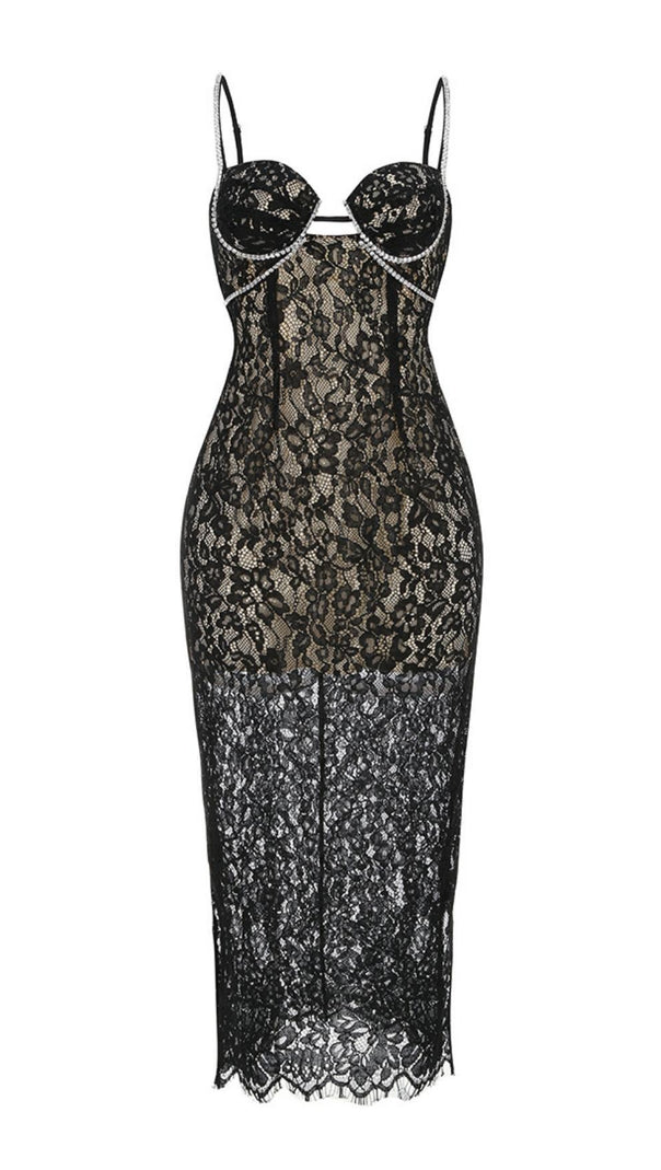 AIIZIE SLEEVELESS LACE MIDI DRESS IN BLACK - product image