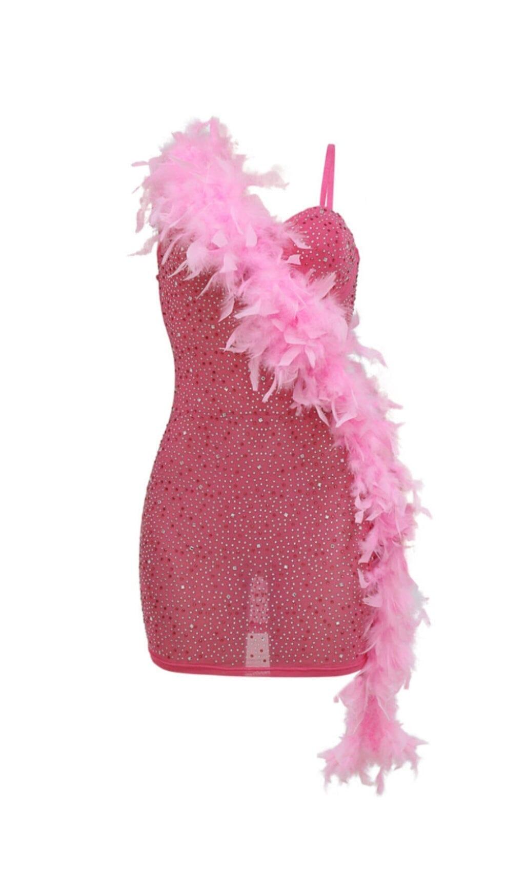 ASYMMETRISCHES MINIKLEID MIT FEDERN