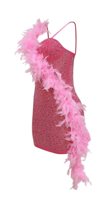 ASYMMETRISCHES MINIKLEID MIT FEDERN